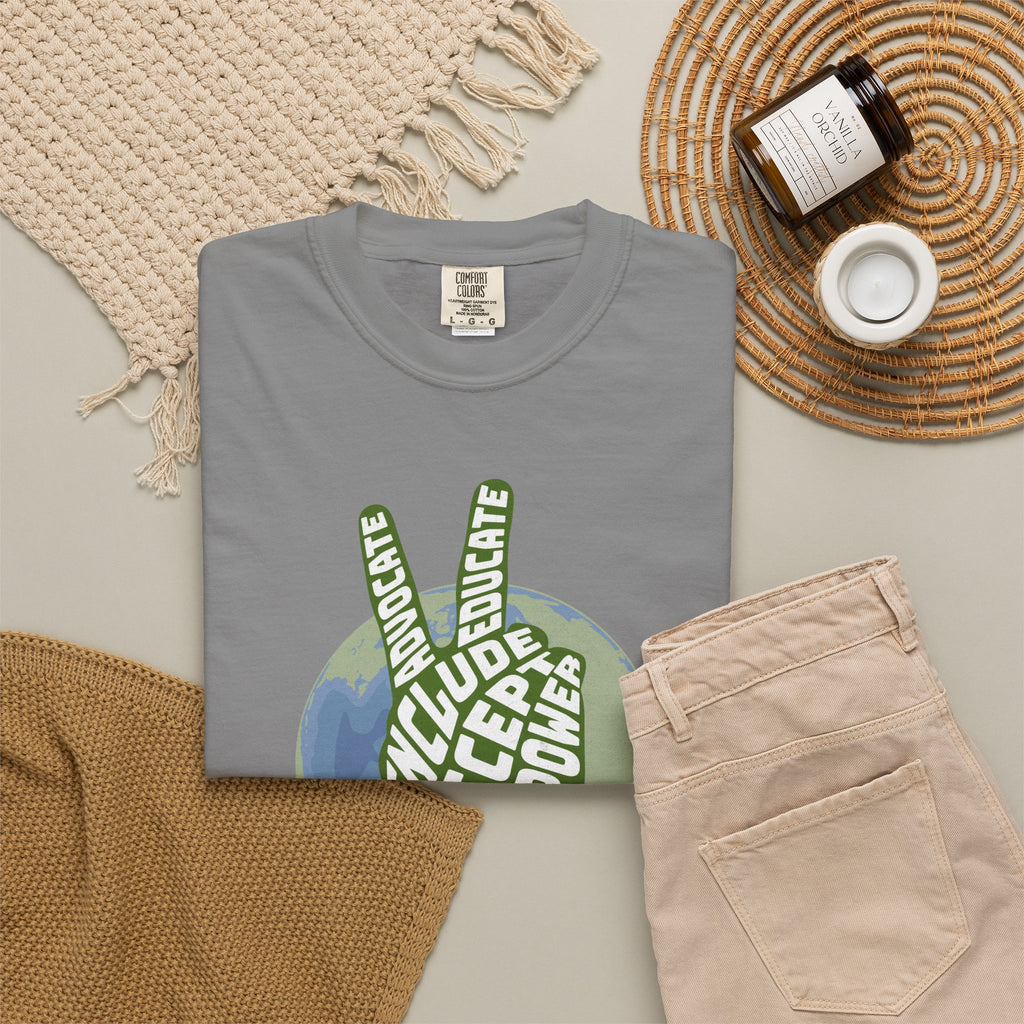 Neuro-affirming Earth Peace Sign Unisex Garment-Dyed T-shirt