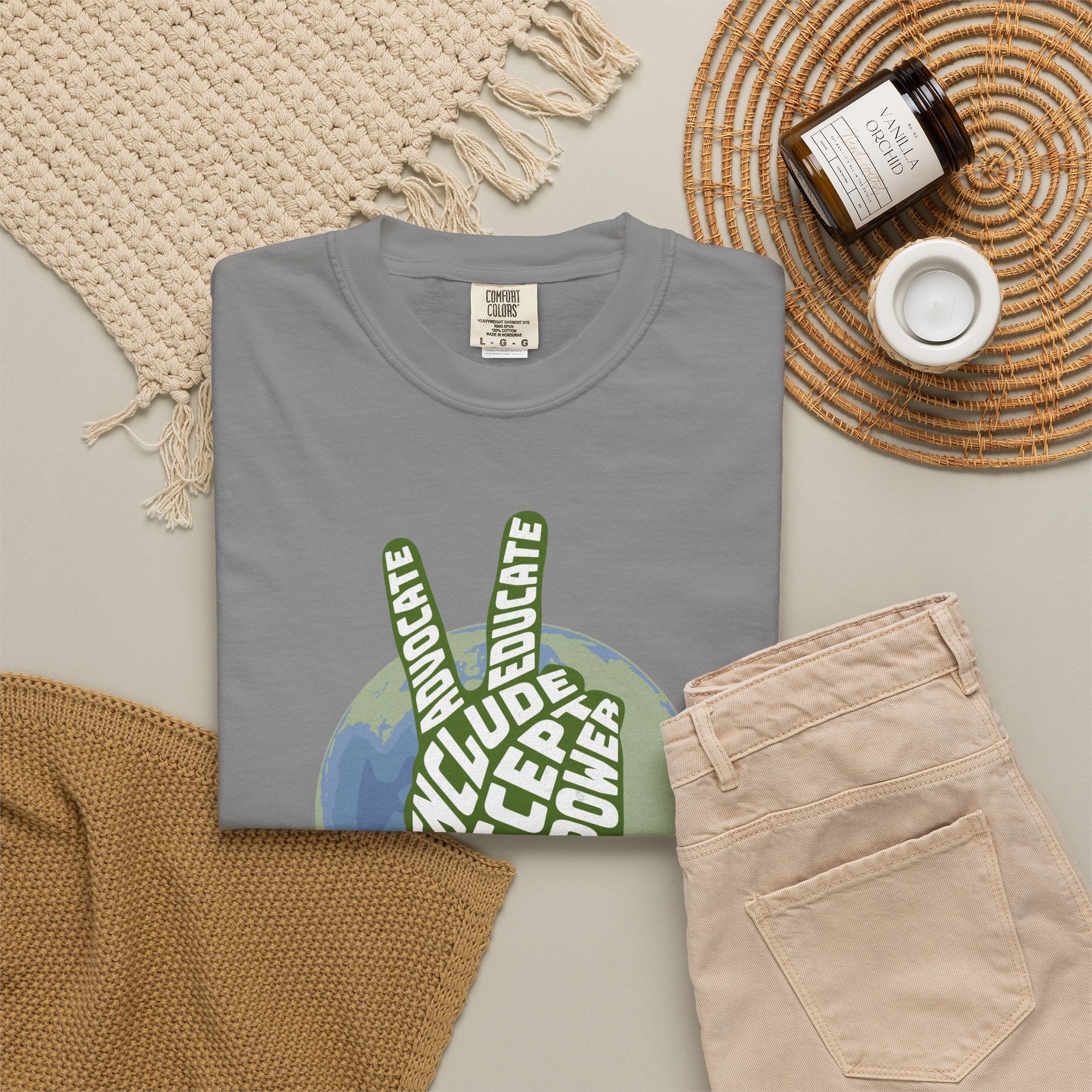 Neuro-affirming Earth Peace Sign Unisex Garment-Dyed T-shirt
