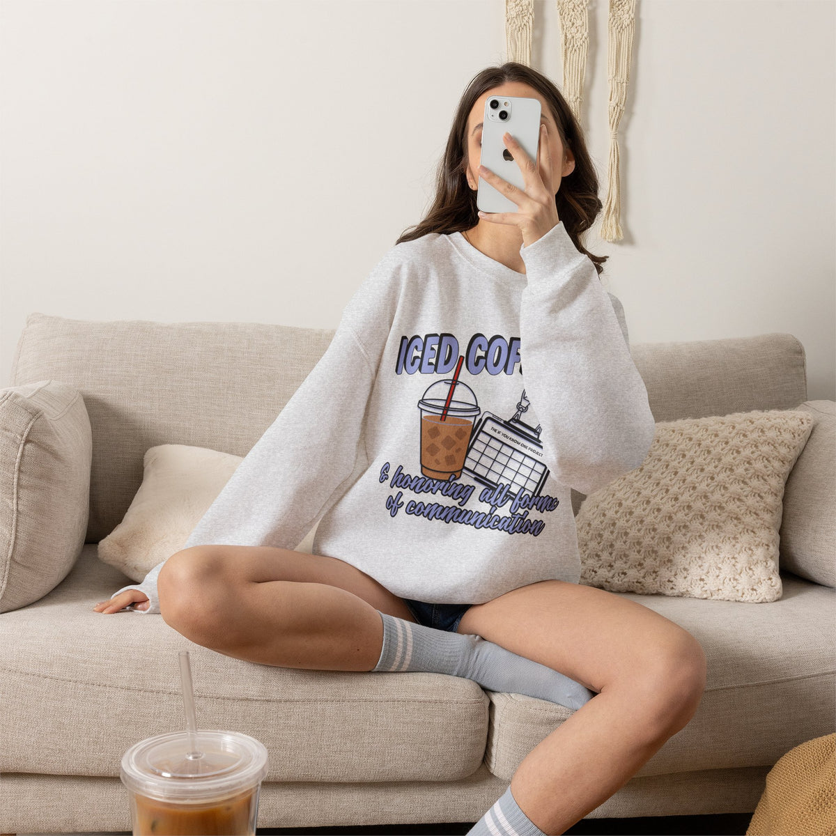 Iced Coffee and Communication Unisex Crewneck Sweatshirt