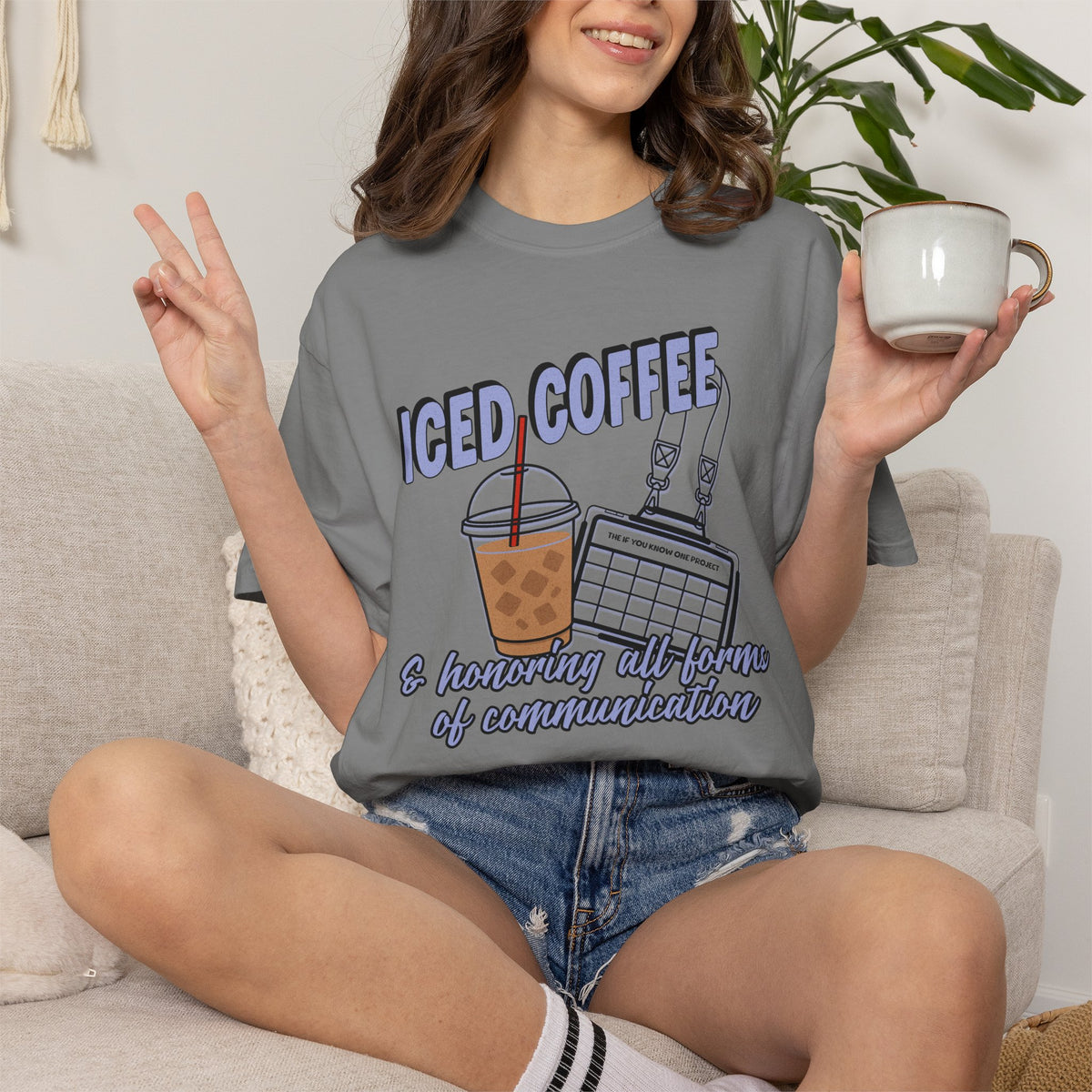 Iced Coffee and Communication Unisex Garment-Dyed T-shirt