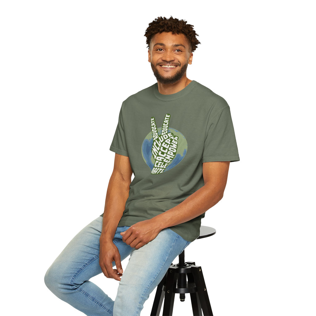 Neuro-affirming Earth Peace Sign Unisex Garment-Dyed T-shirt