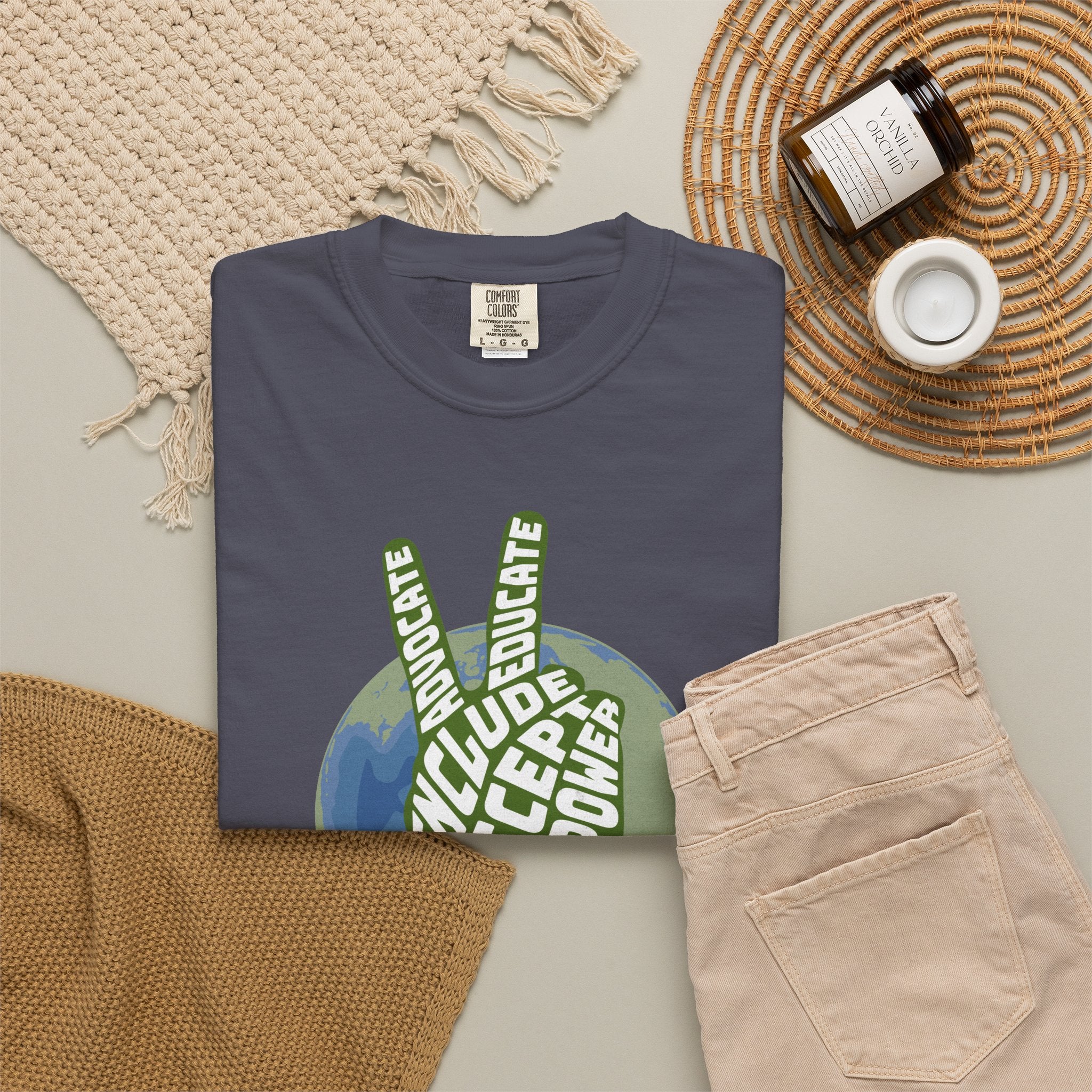 Neuro-affirming Earth Peace Sign Unisex Garment-Dyed T-shirt