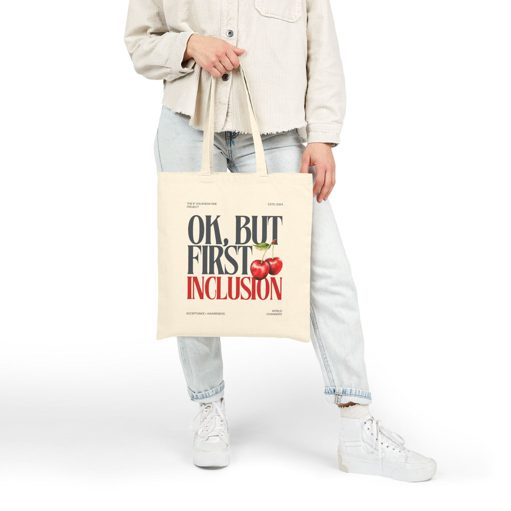 OK But First Inclusion Cherry Cotton Canvas Tote Bag