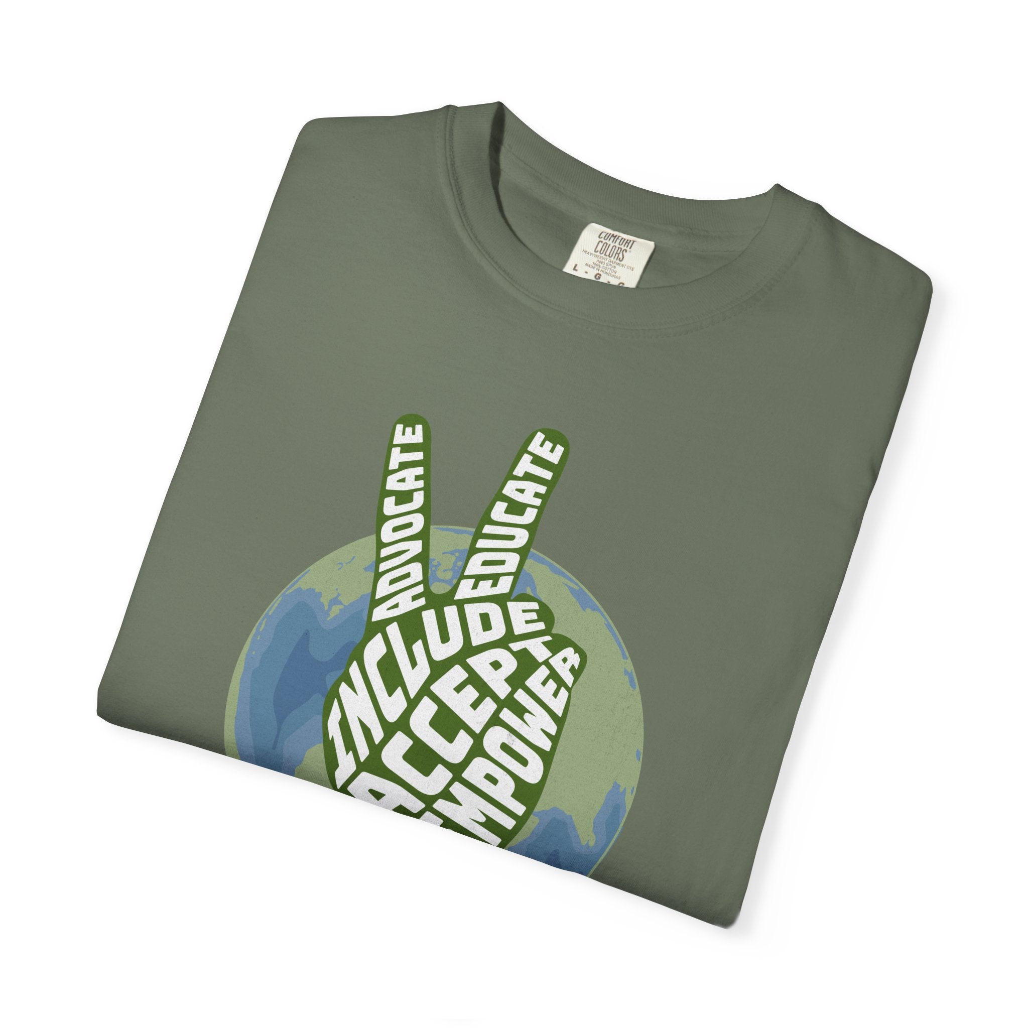 Neuro-affirming Earth Peace Sign Unisex Garment-Dyed T-shirt