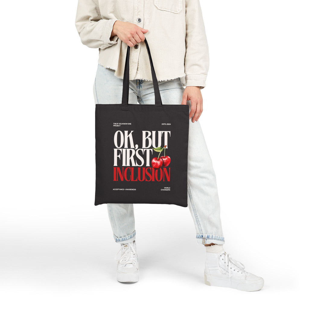 OK But First Inclusion Cherry Cotton Canvas Tote Bag