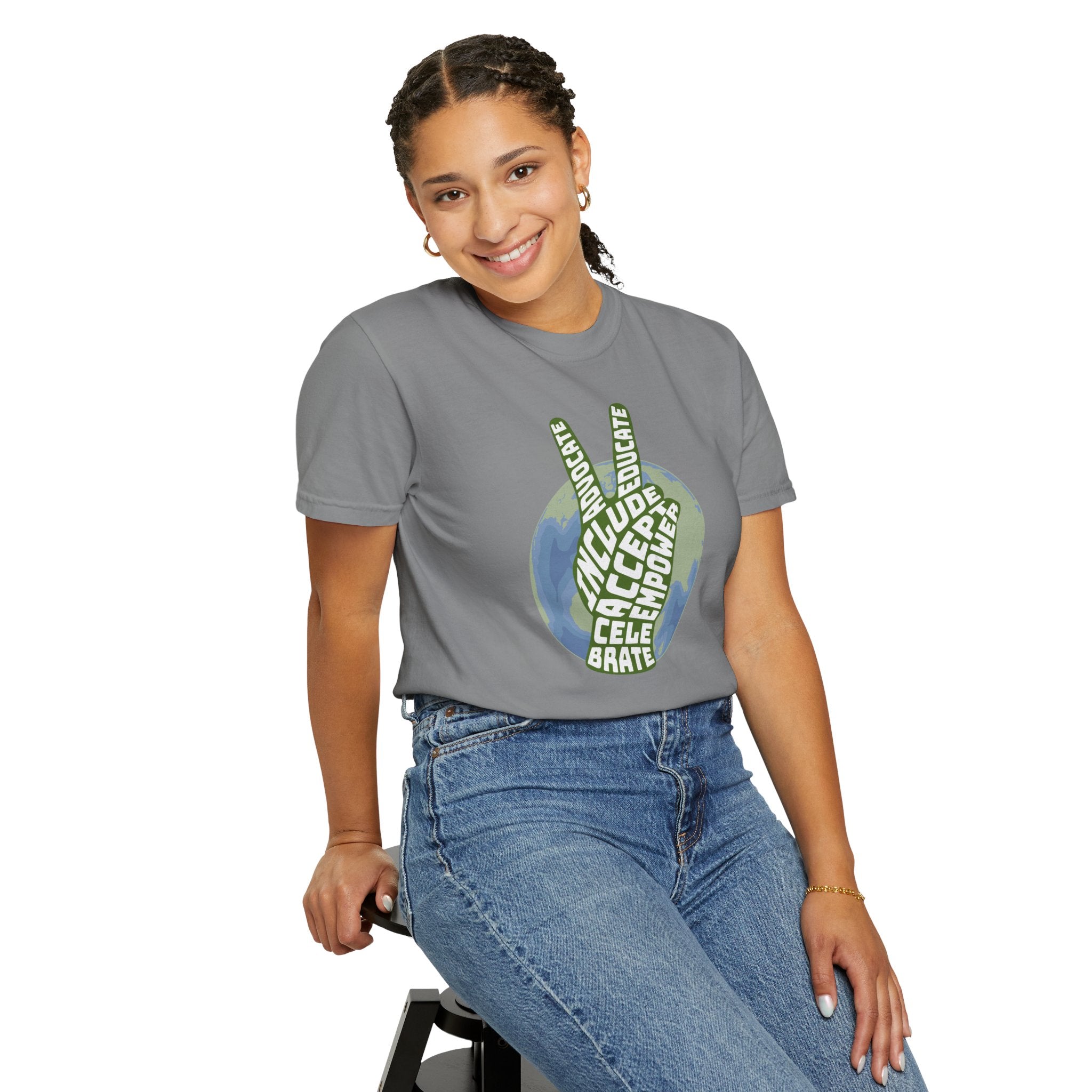 Neuro-affirming Earth Peace Sign Unisex Garment-Dyed T-shirt