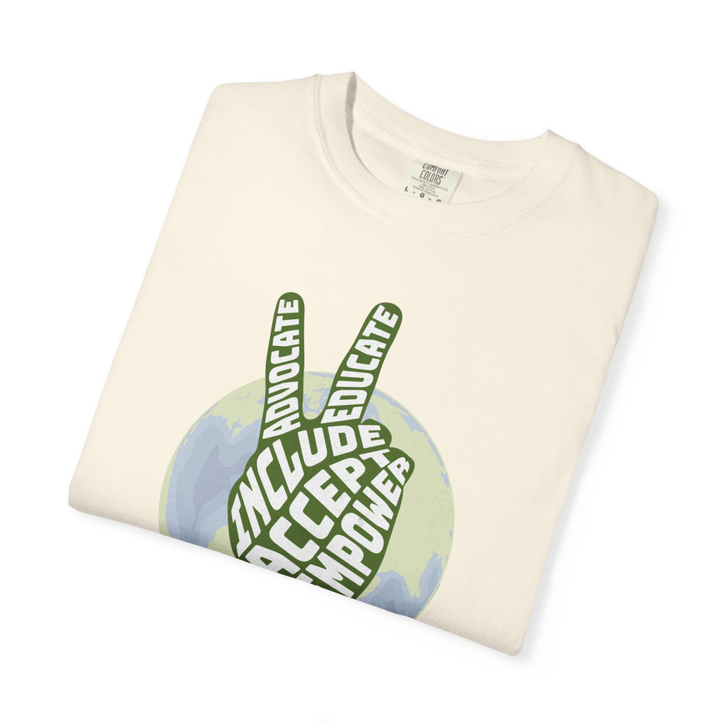 Neuro-affirming Earth Peace Sign Unisex Garment-Dyed T-shirt