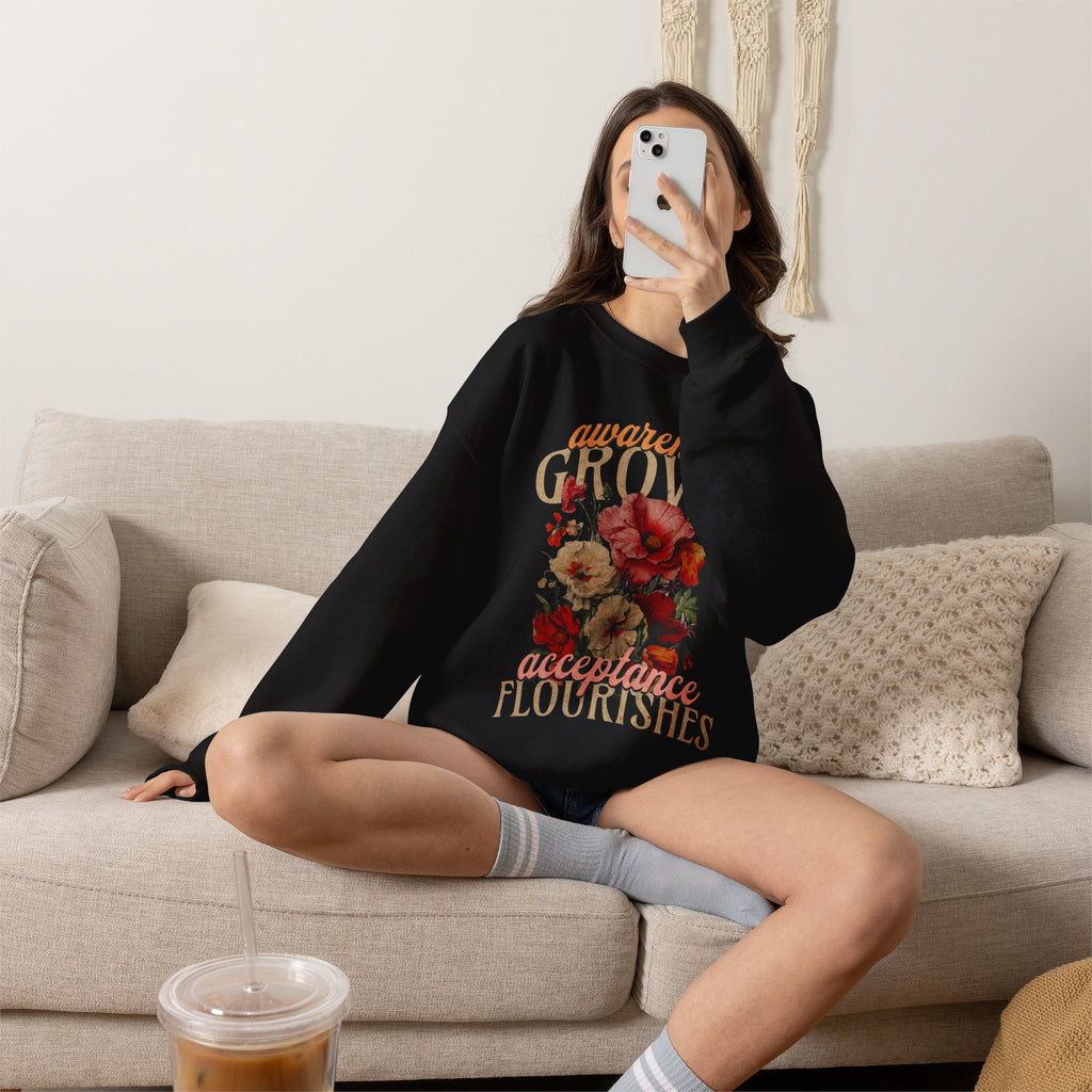 Awareness Grows Acceptance Flourishes Unisex Crewneck Sweatshirt