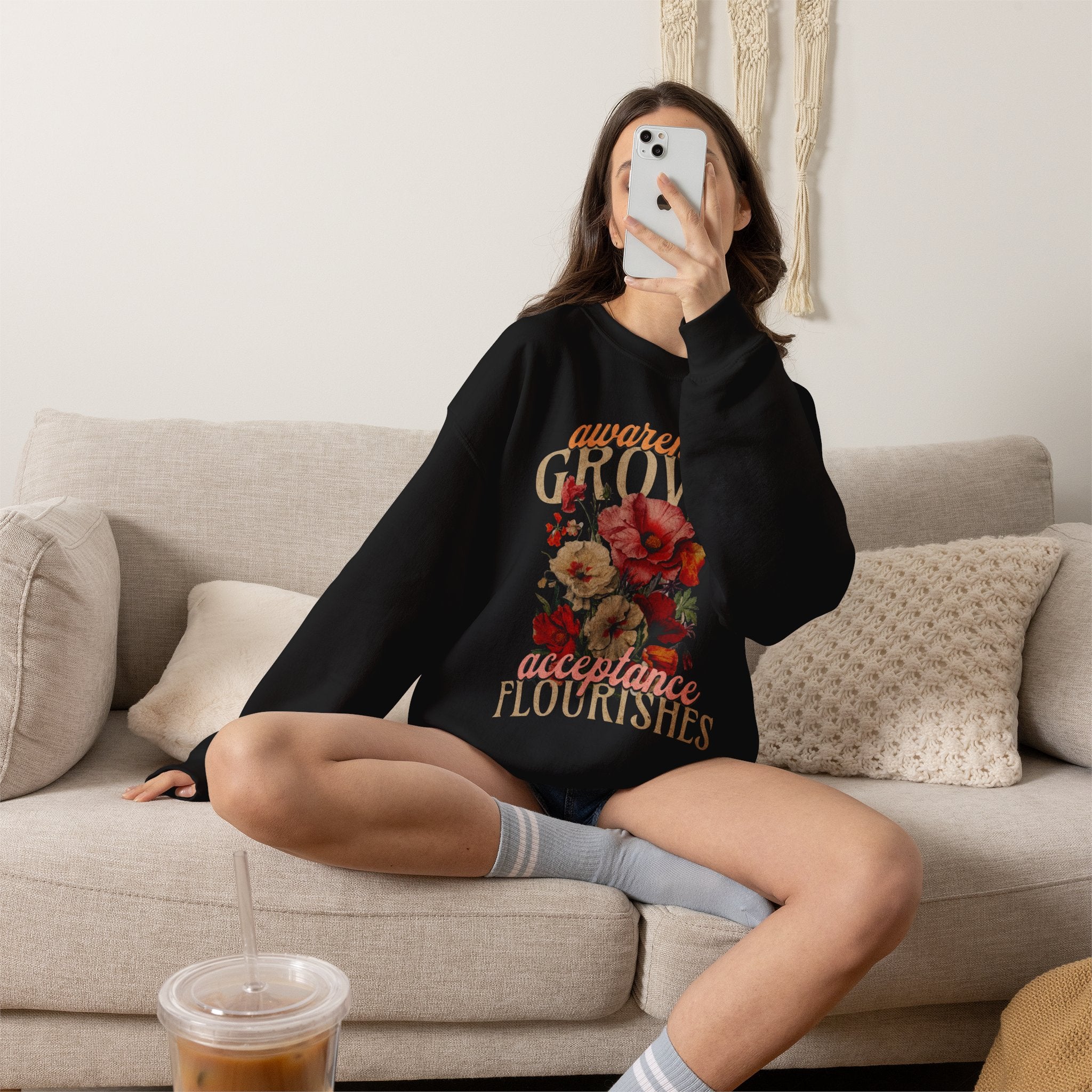 Awareness Grows Acceptance Flourishes Unisex Crewneck Sweatshirt