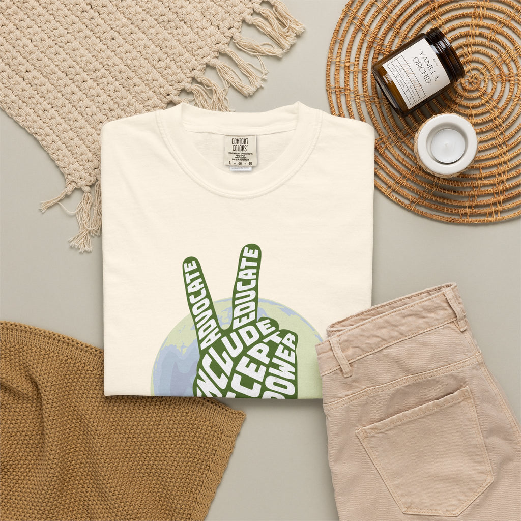 Neuro-affirming Earth Peace Sign Unisex Garment-Dyed T-shirt