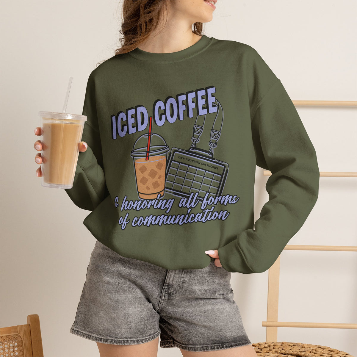 Iced Coffee and Communication Unisex Crewneck Sweatshirt