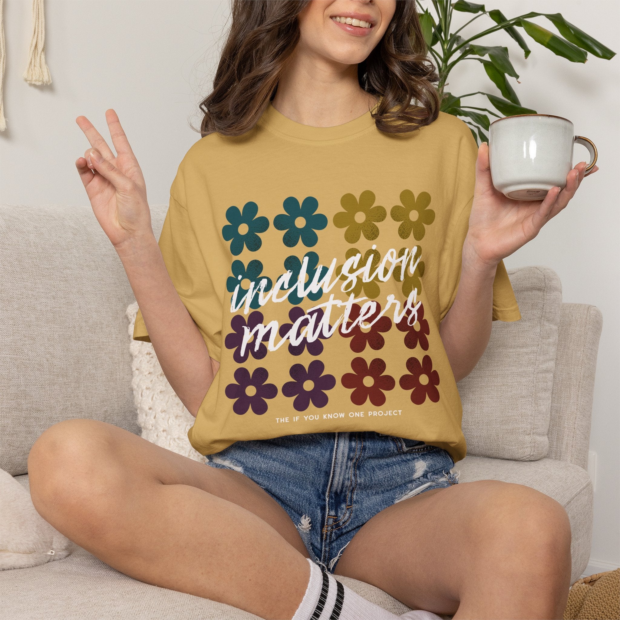 Inclusion Matters Retro Floral Unisex Garment-Dyed T-shirt