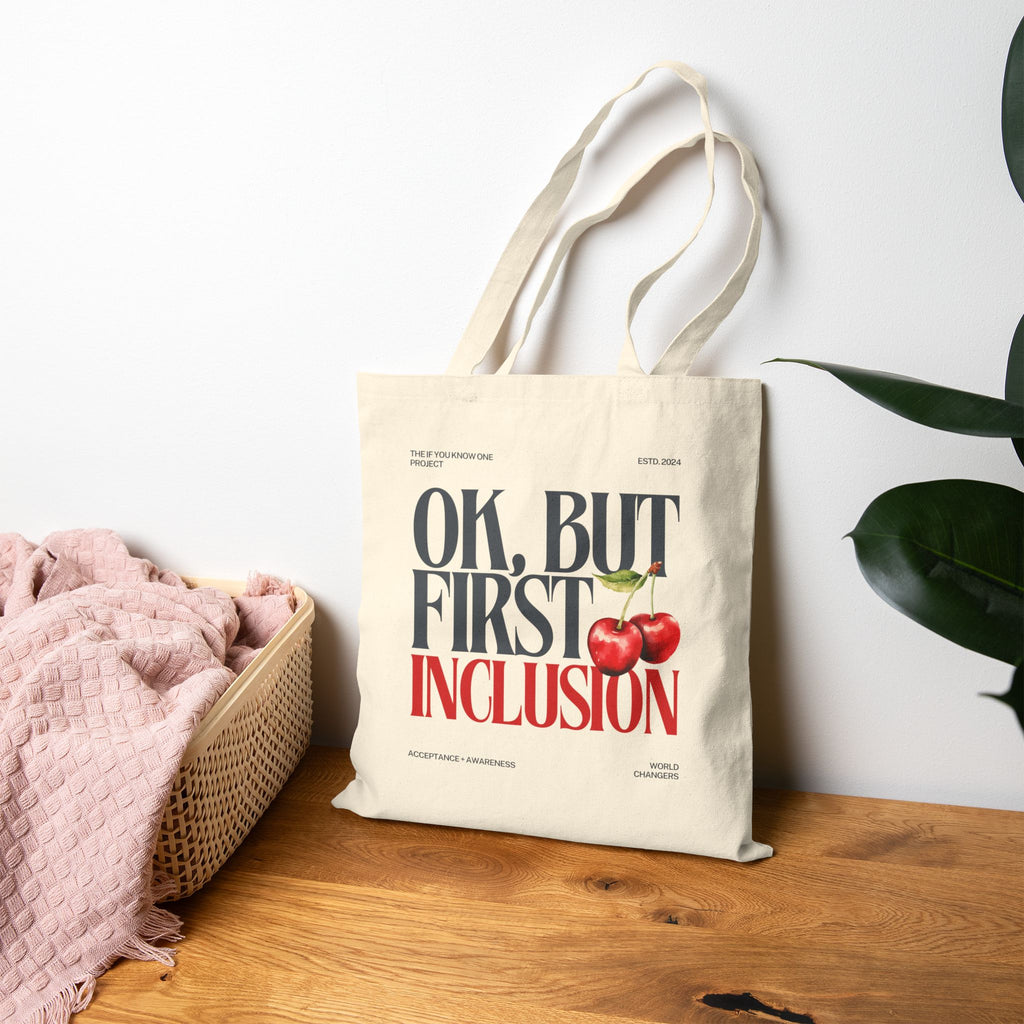 OK But First Inclusion Cherry Cotton Canvas Tote Bag