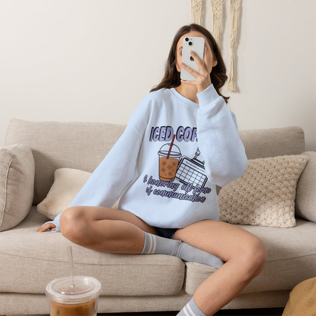 Iced Coffee and Communication Unisex Crewneck Sweatshirt