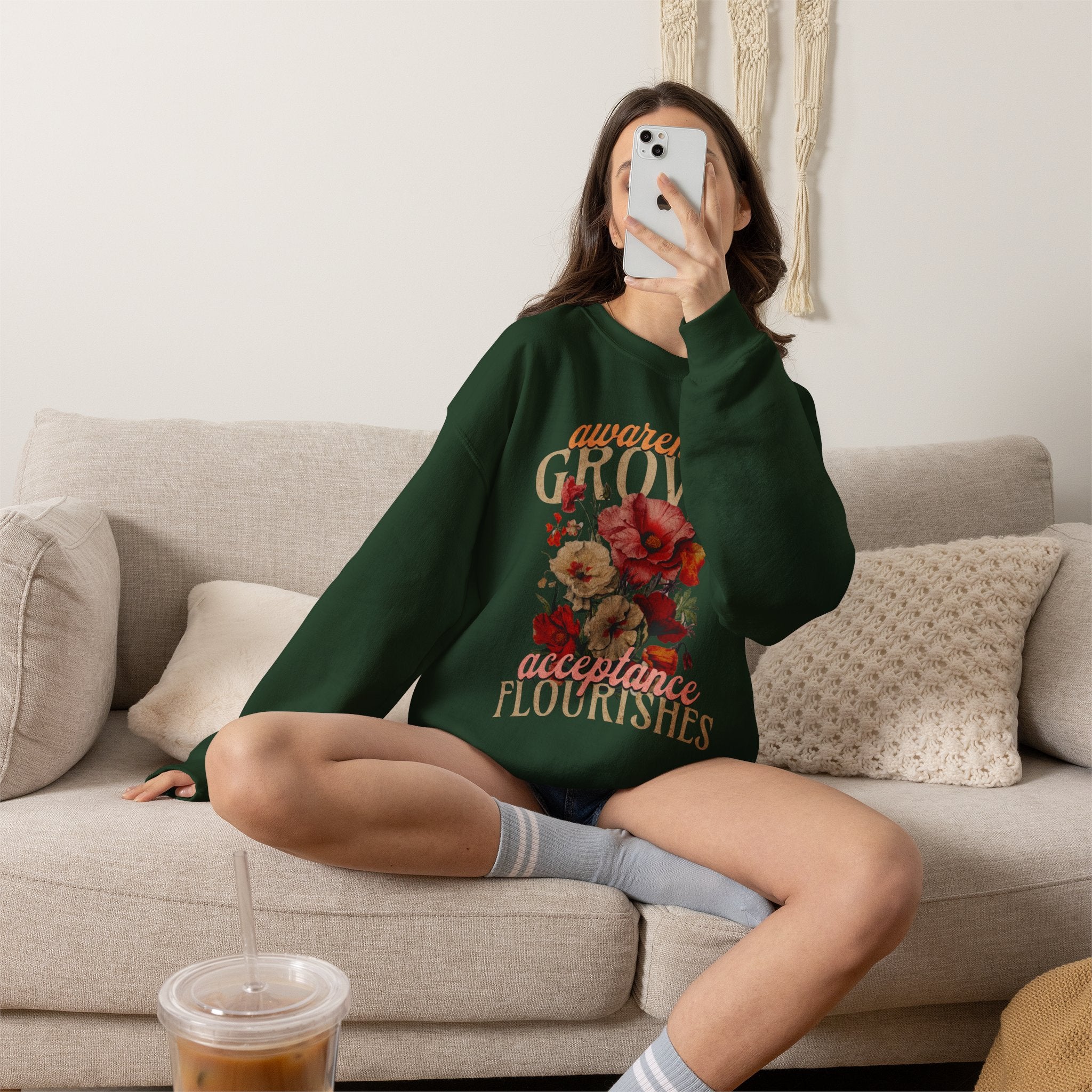 Awareness Grows Acceptance Flourishes Unisex Crewneck Sweatshirt