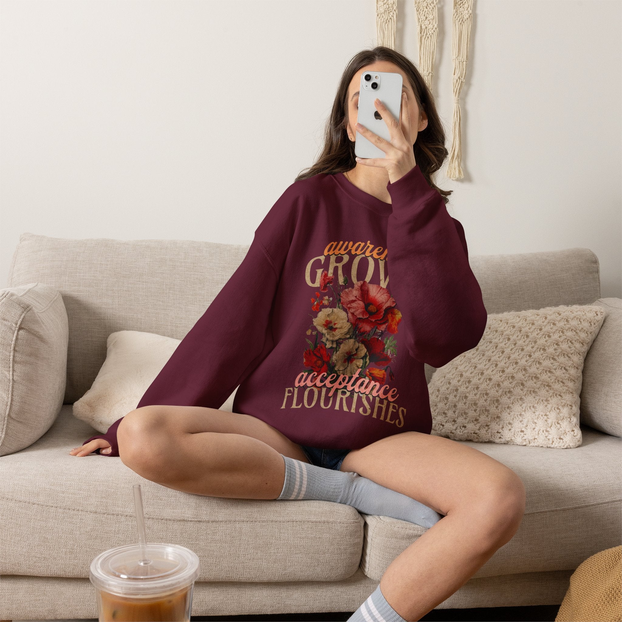 Awareness Grows Acceptance Flourishes Unisex Crewneck Sweatshirt