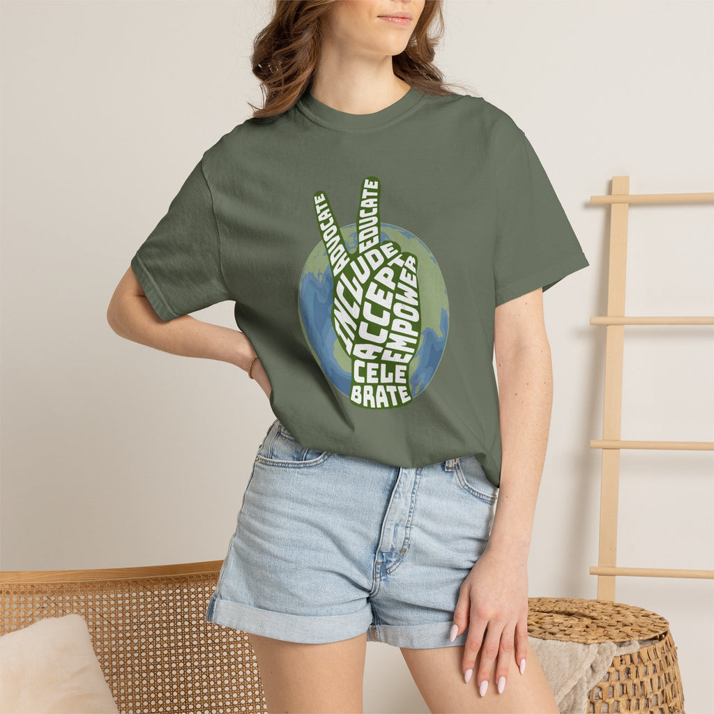Neuro-affirming Earth Peace Sign Unisex Garment-Dyed T-shirt