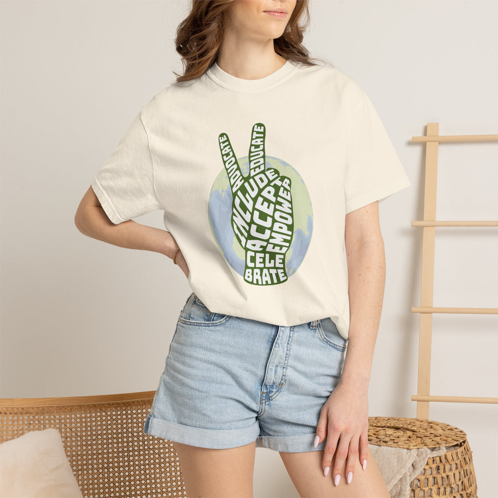 Neuro-affirming Earth Peace Sign Unisex Garment-Dyed T-shirt