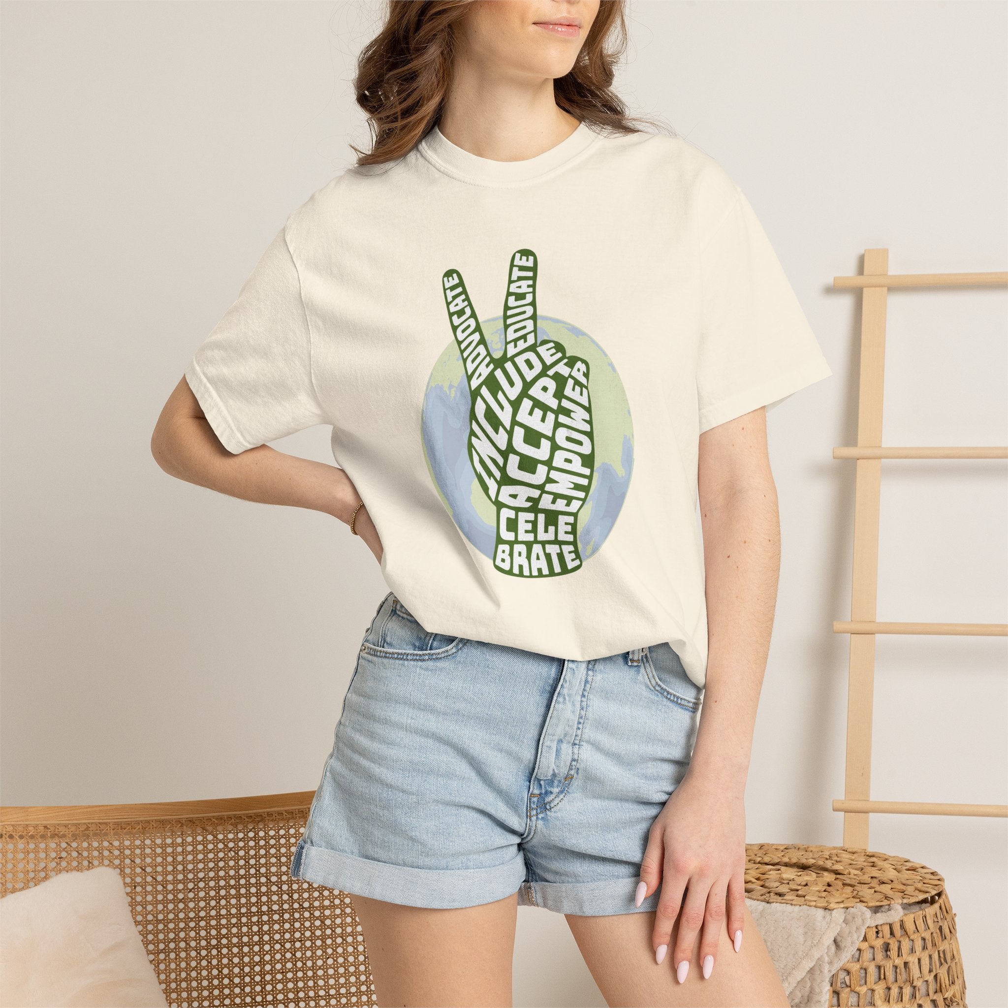 Neuro-affirming Earth Peace Sign Unisex Garment-Dyed T-shirt
