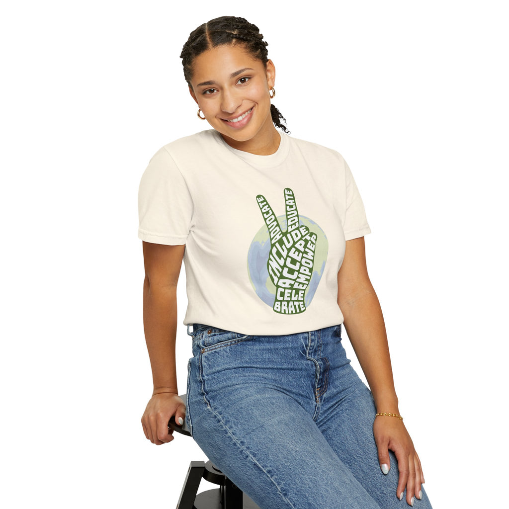 Neuro-affirming Earth Peace Sign Unisex Garment-Dyed T-shirt