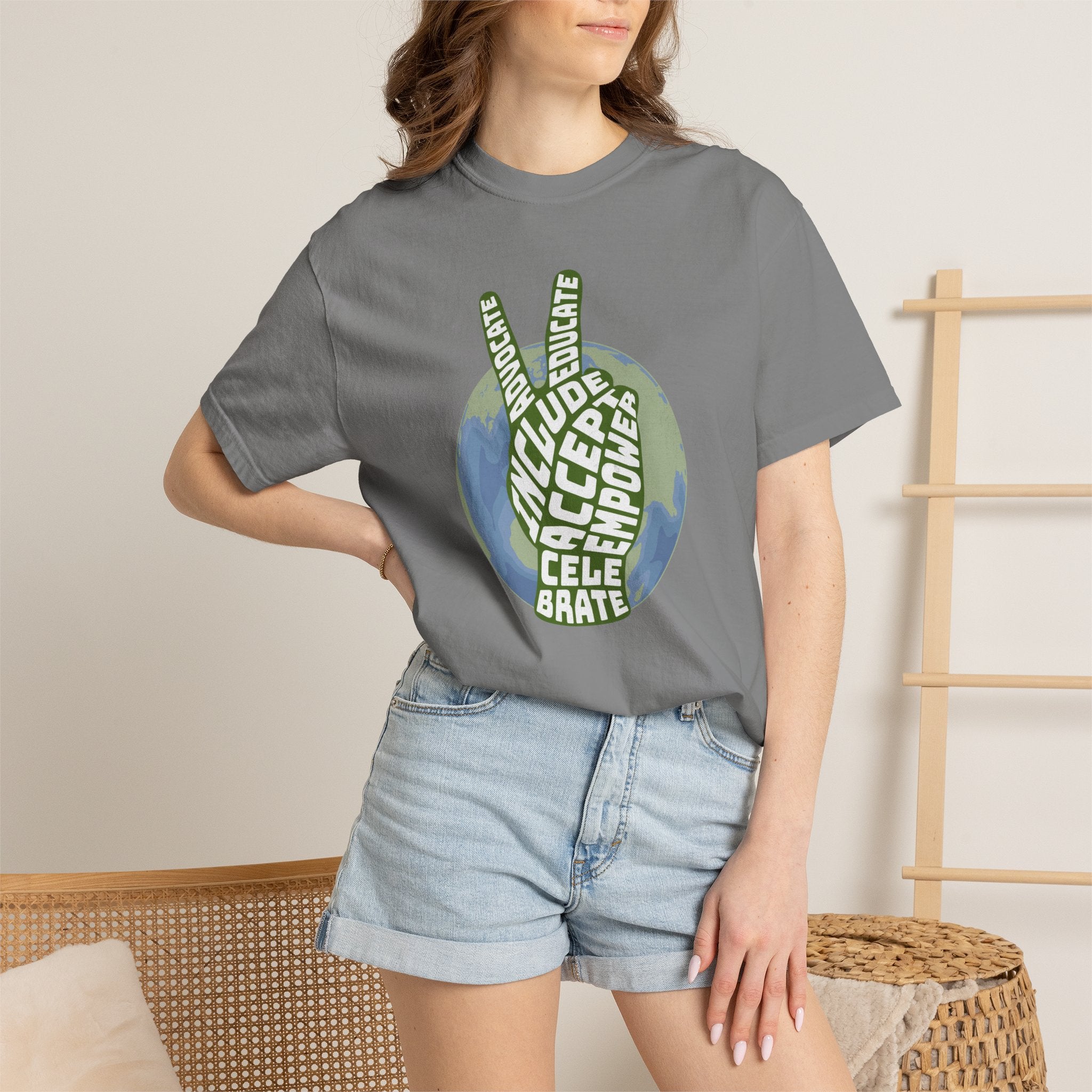 Neuro-affirming Earth Peace Sign Unisex Garment-Dyed T-shirt