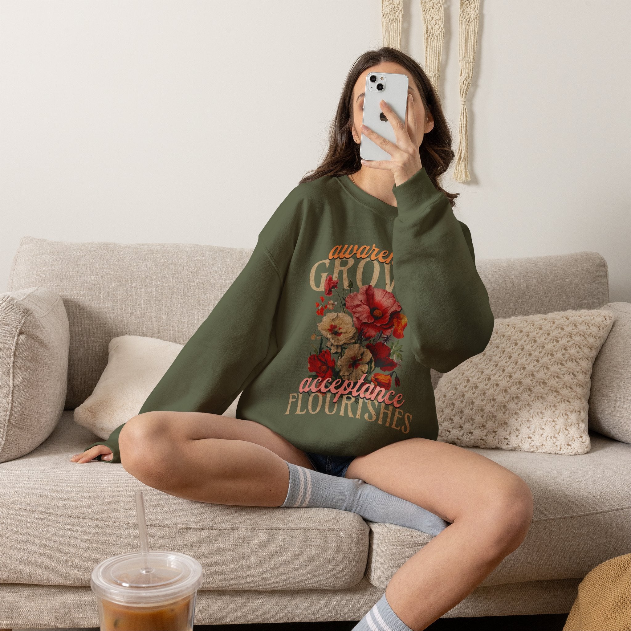 Awareness Grows Acceptance Flourishes Unisex Crewneck Sweatshirt