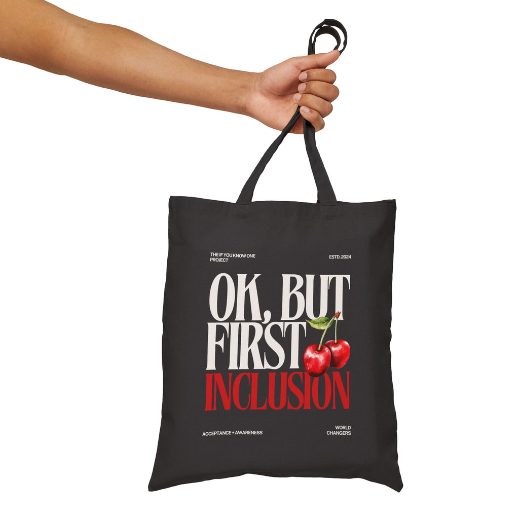 OK But First Inclusion Cherry Cotton Canvas Tote Bag