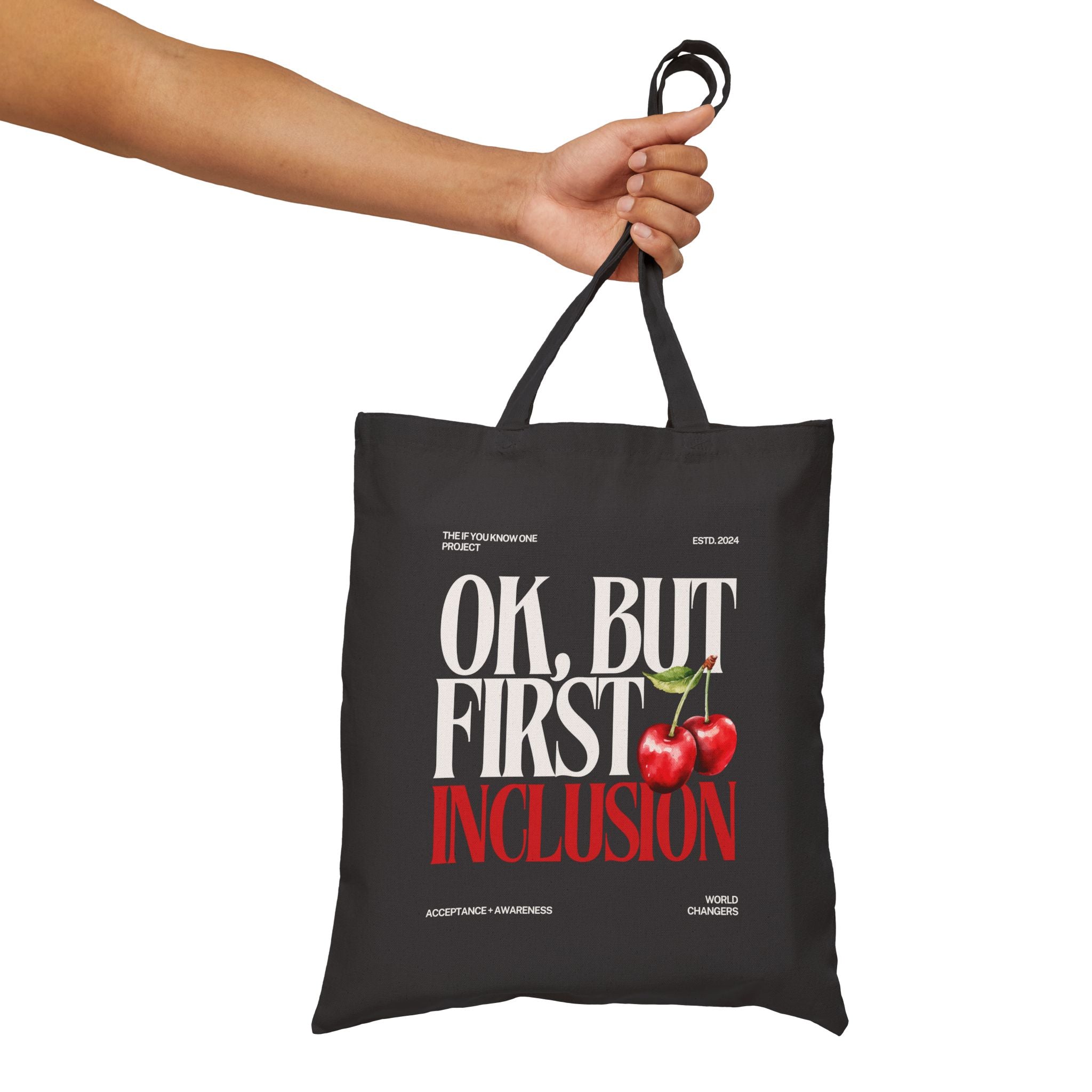 OK But First Inclusion Cherry Cotton Canvas Tote Bag