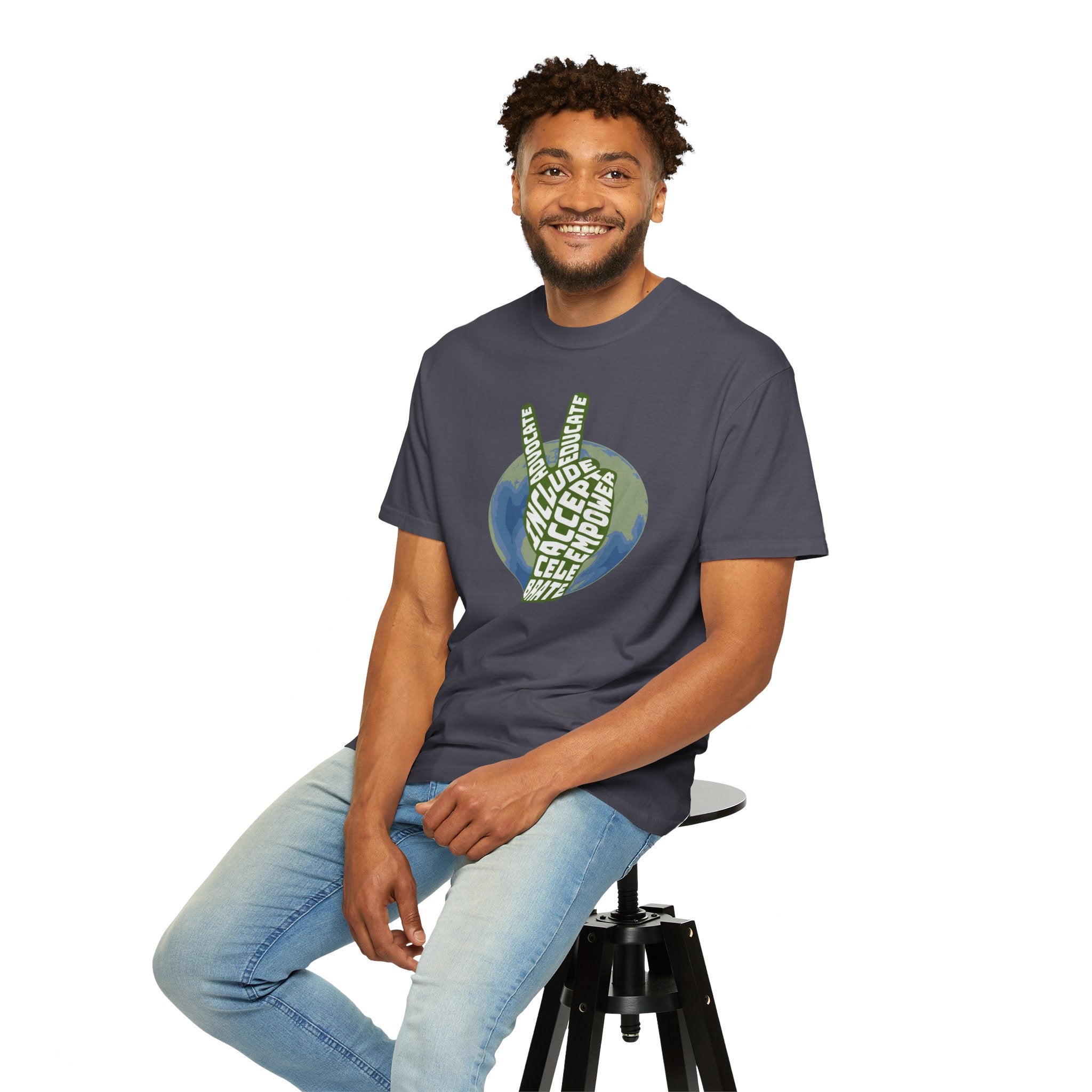Neuro-affirming Earth Peace Sign Unisex Garment-Dyed T-shirt