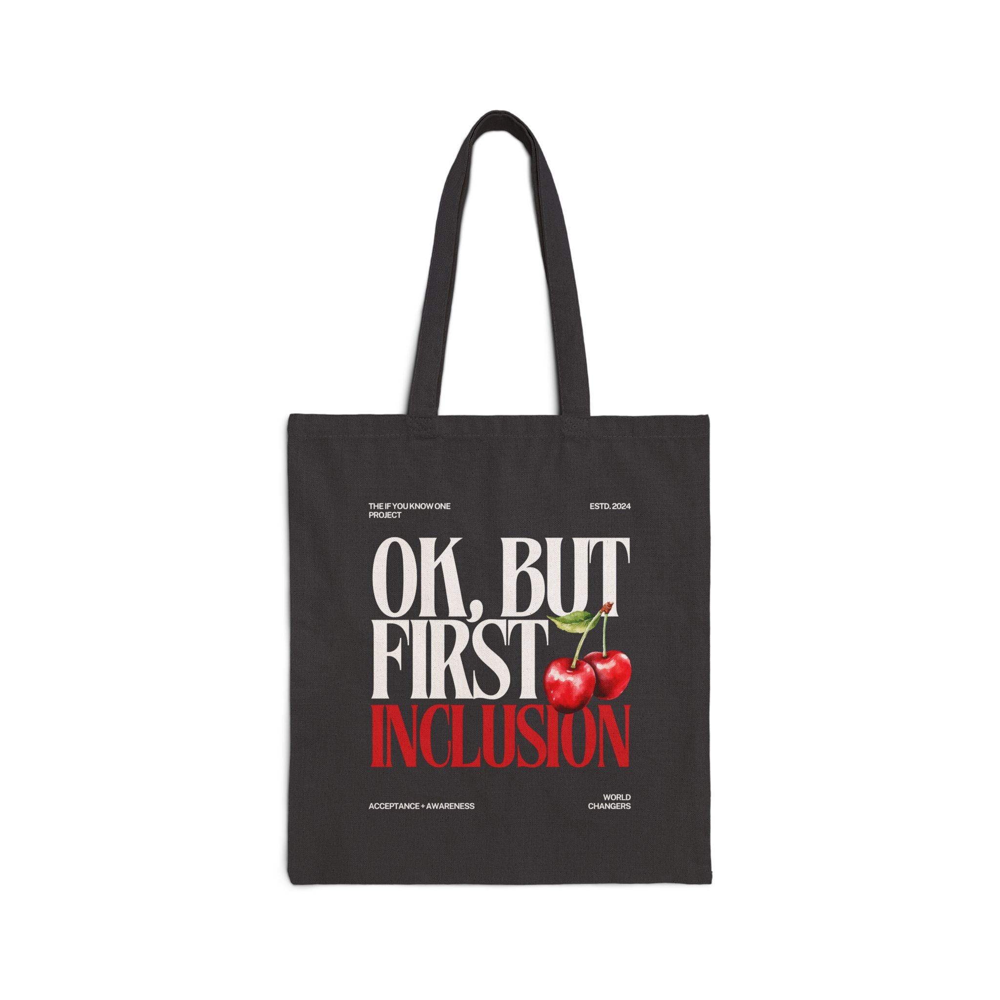 OK But First Inclusion Cherry Cotton Canvas Tote Bag