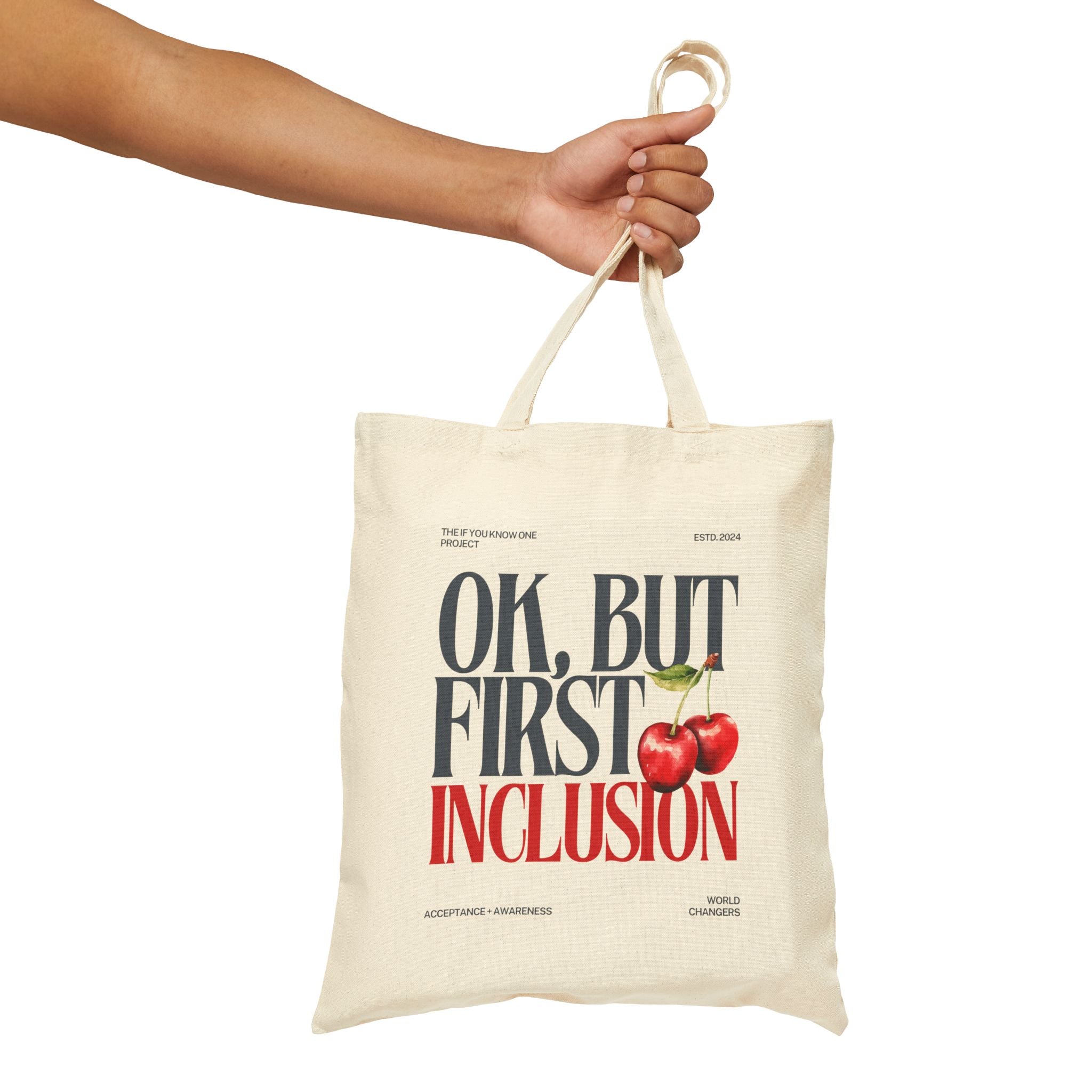 OK But First Inclusion Cherry Cotton Canvas Tote Bag