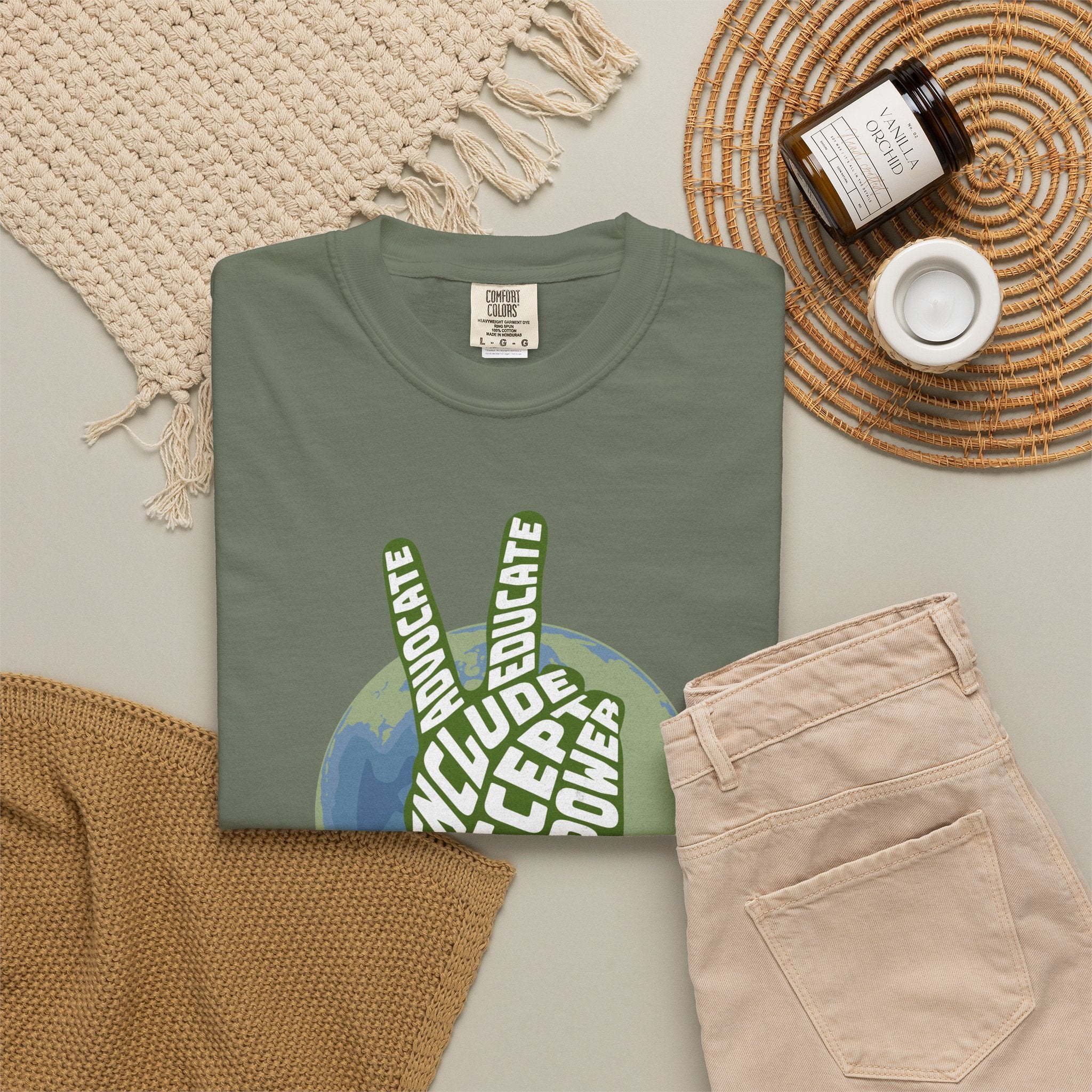 Neuro-affirming Earth Peace Sign Unisex Garment-Dyed T-shirt