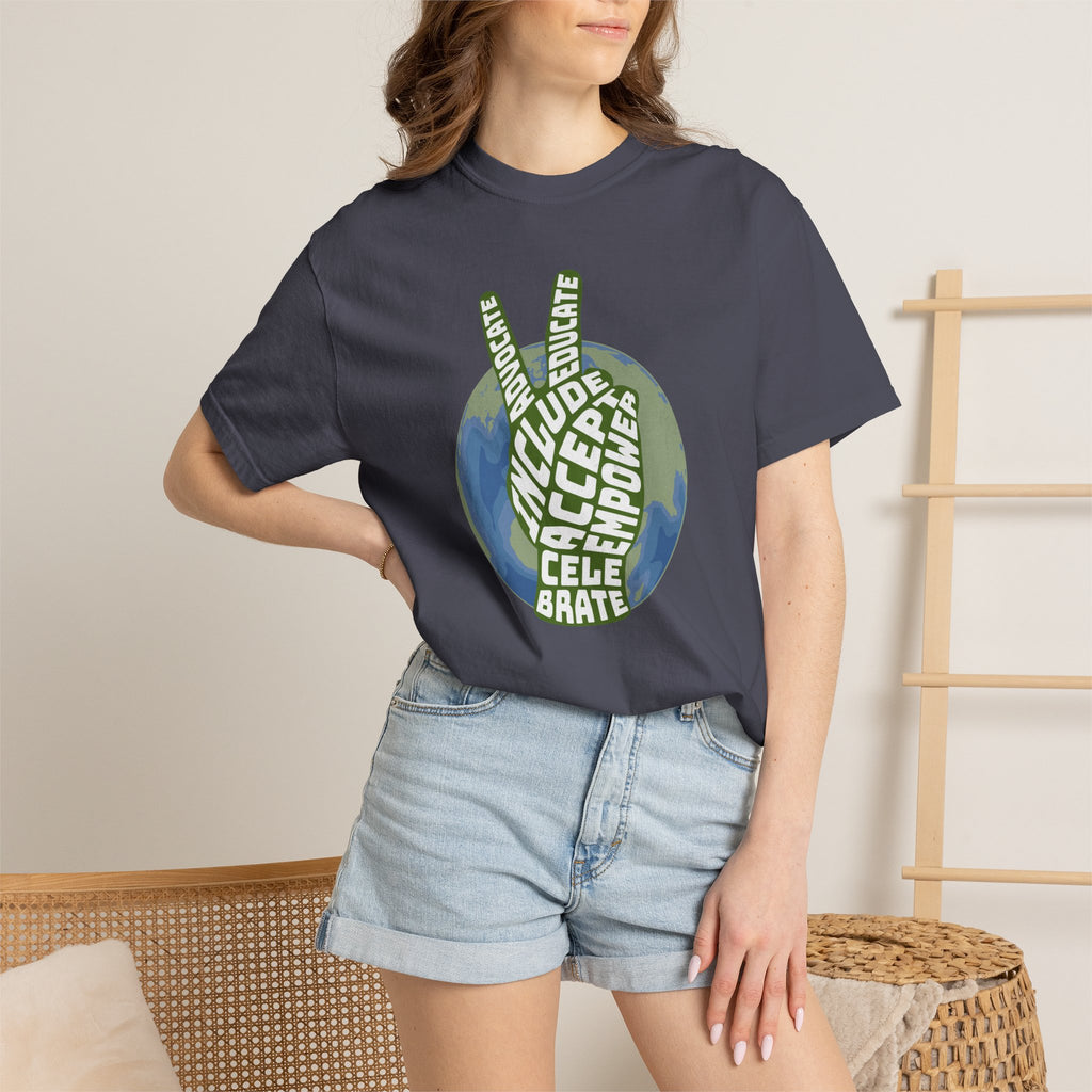 Neuro-affirming Earth Peace Sign Unisex Garment-Dyed T-shirt